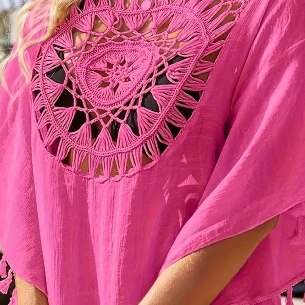 Pink Crochet Beach Cover-Up - Picture 3 of 3